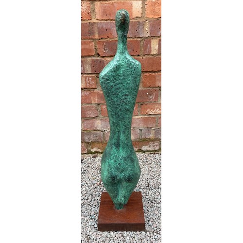 266 - VASCO PRADO (1914-1998) BRONZE VERDIGRIS MODERNIST SCULPTURE OF A ELONGATED FEMALE TORSO ON BASE