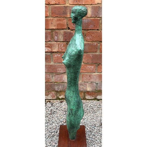 266 - VASCO PRADO (1914-1998) BRONZE VERDIGRIS MODERNIST SCULPTURE OF A ELONGATED FEMALE TORSO ON BASE