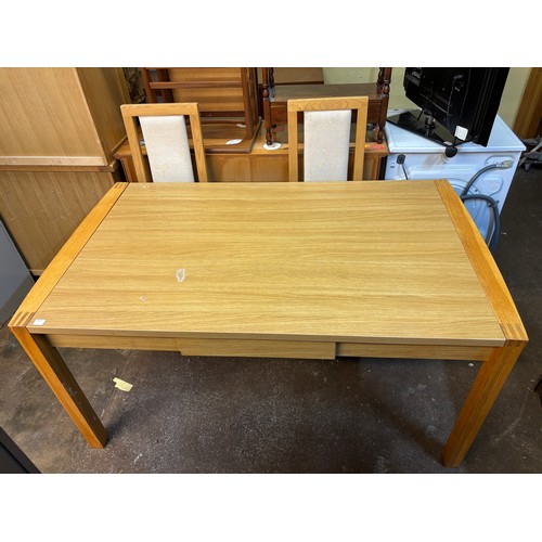 18 - LIGHT OAK DINING TABLE AND FOUR HIGH BACK CHAIRS