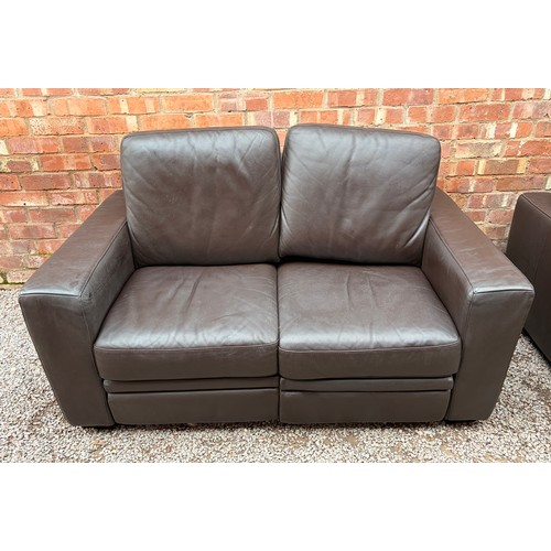 34 - BROWN LEATHER THREE SEATER SOFA AND TWO SEATER SOFA