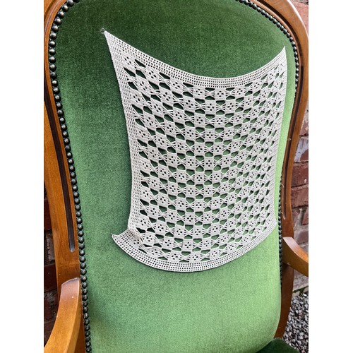 65 - REPRODUCTION GREEN DRALON UPHOLSTERED HIGH BACK ARMCHAIR