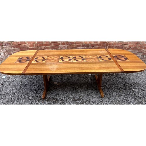 49 - 1960/70S ANSAGER MOBLER DANISH TEAK DROP FLAP DINING TABLE WITH CENTRAL TILE TOP PANEL