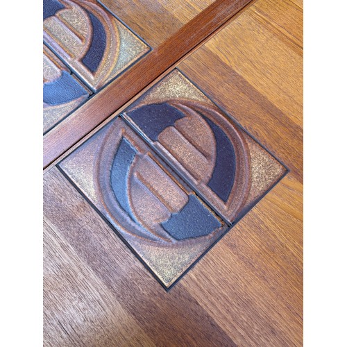 49 - 1960/70S ANSAGER MOBLER DANISH TEAK DROP FLAP DINING TABLE WITH CENTRAL TILE TOP PANEL