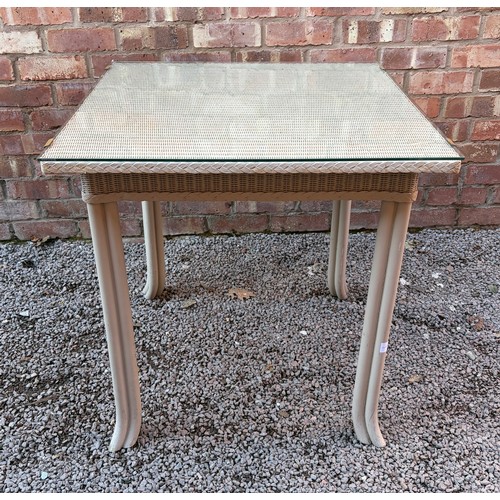 81 - LLOYD LOOM GREY WASH SQUARE TOP TABLE WITH GLASS TOP