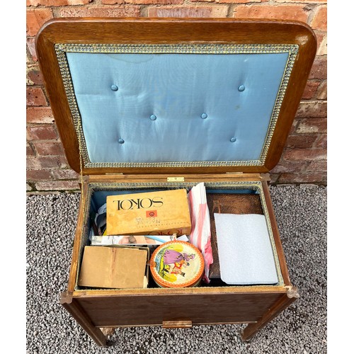 25 - OAK NEEDLEWORK BOX ON CASTORS