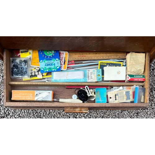 25 - OAK NEEDLEWORK BOX ON CASTORS