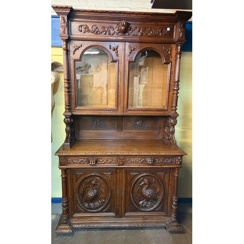 98 - 19TH CENTURY CARVED FRENCH OAK GLAZED BUFFET CUPBOARD