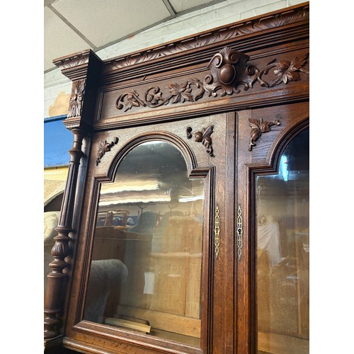 98 - 19TH CENTURY CARVED FRENCH OAK GLAZED BUFFET CUPBOARD