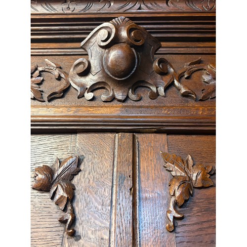 98 - 19TH CENTURY CARVED FRENCH OAK GLAZED BUFFET CUPBOARD