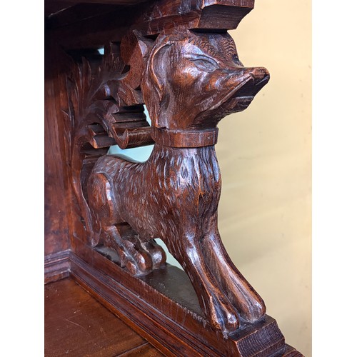 98 - 19TH CENTURY CARVED FRENCH OAK GLAZED BUFFET CUPBOARD