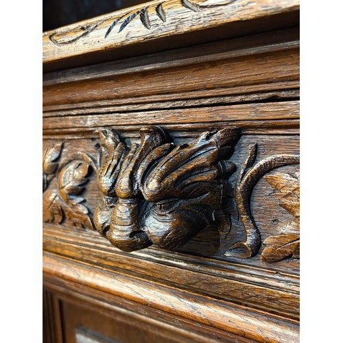 98 - 19TH CENTURY CARVED FRENCH OAK GLAZED BUFFET CUPBOARD