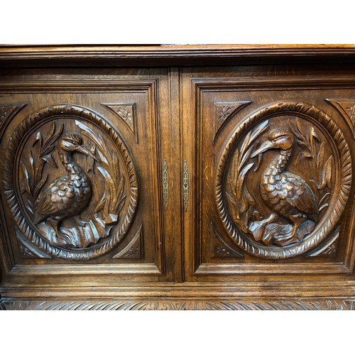 98 - 19TH CENTURY CARVED FRENCH OAK GLAZED BUFFET CUPBOARD