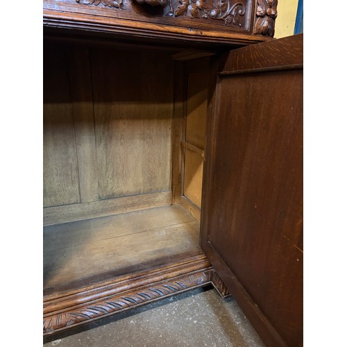98 - 19TH CENTURY CARVED FRENCH OAK GLAZED BUFFET CUPBOARD