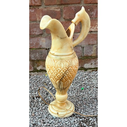 97 - CARVED CREAM ROSE ALABASTER BULBOUS EWER
