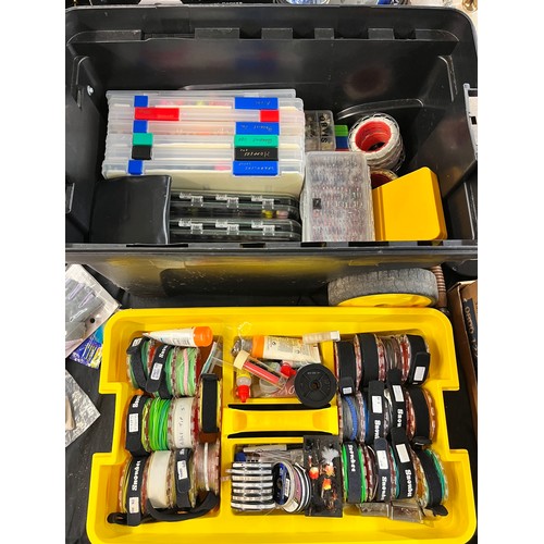 362 - STANLEY HEAVY DUTY WHEELIE TRUNK VARIOUS FLY FISHING RELATED TACKLE, TRAY OF VARIOUS WET/DRY LINES L... 