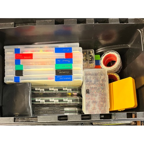 362 - STANLEY HEAVY DUTY WHEELIE TRUNK VARIOUS FLY FISHING RELATED TACKLE, TRAY OF VARIOUS WET/DRY LINES L... 
