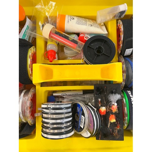 362 - STANLEY HEAVY DUTY WHEELIE TRUNK VARIOUS FLY FISHING RELATED TACKLE, TRAY OF VARIOUS WET/DRY LINES L... 