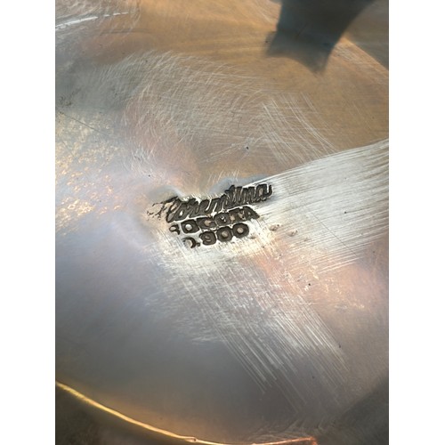 555 - FLORENTINA BOGART 900 SILVER THREE PIECE TEA SERVICE ON TWIN HANDLED TRAY 60OZ APPROX