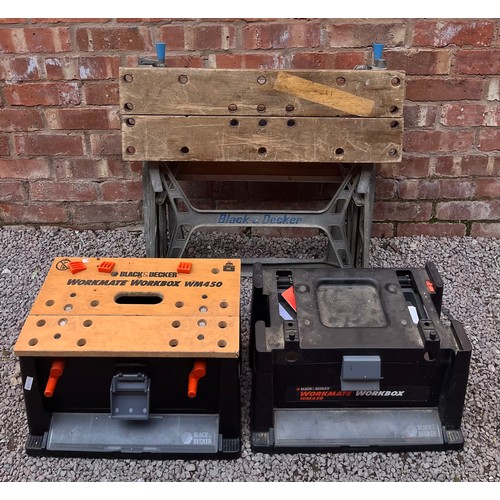 TWO BLACK AND DECKER WORKMATE WORK BOXES AND WORK BENCH