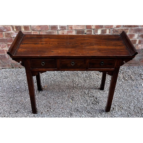 47 - CHINESE ELM ALTAR TABLE WITH THREE FRIEZE DRAWERS