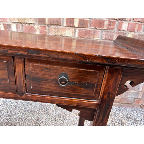 47 - CHINESE ELM ALTAR TABLE WITH THREE FRIEZE DRAWERS