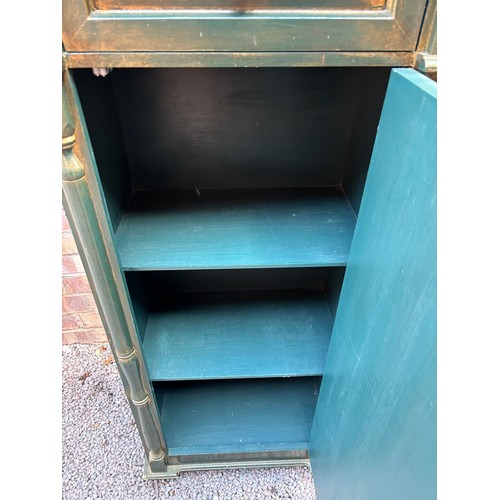 90 - GREEN PAINTED FAUX BOOK SPINE DECORATED DOOR HIGH CUPBOARD