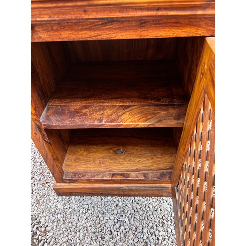 89 - MANGO WOOD LATTICE PANEL DOOR CUPBOARD