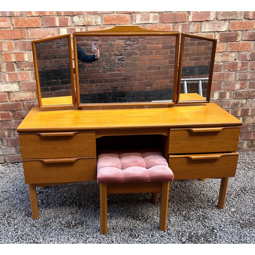 25 - STONEHILL TEAK KNEEHOLE DRESSING TABLE AND STOOL