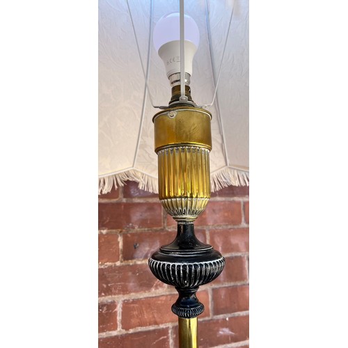 199 - BRASS LAMP STANDARD WITH FRINGED SHADE