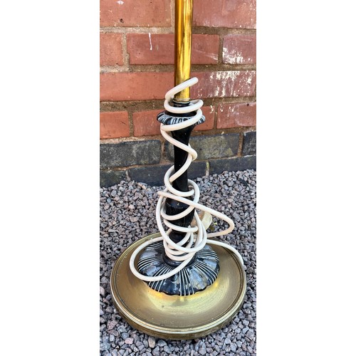 199 - BRASS LAMP STANDARD WITH FRINGED SHADE