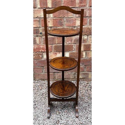 76 - OAK FOLDING THREE PLATEAU CAKE STAND
