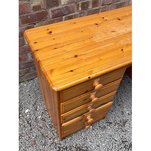 6 - PINE TEN DRAWER KNEEHOLE DESK UNIT