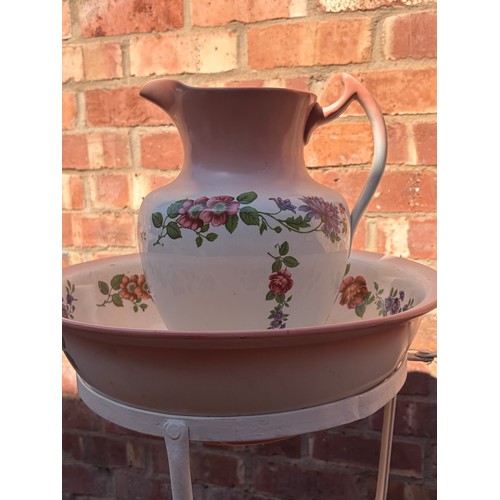 72 - METAL FRAMED WASH STAND BASIN AND JUG SET