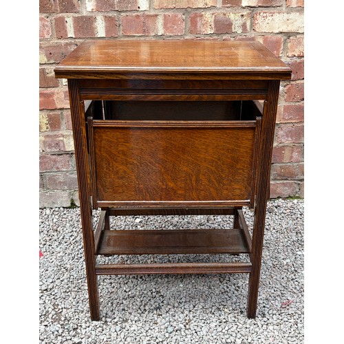 88 - OAK BAIZE COVERED FOLD OVER SWIVEL TOP TABLE WITH PULL OUT TRAYS