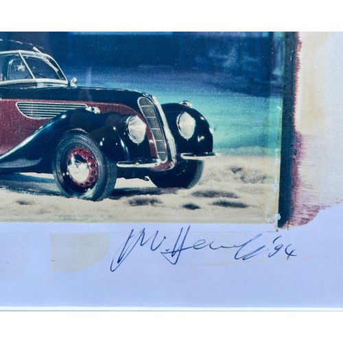 21 - LITHOGRAPHIC PRINT OF VINTAGE BMW 327/80 SIGNED IN PEN F/G