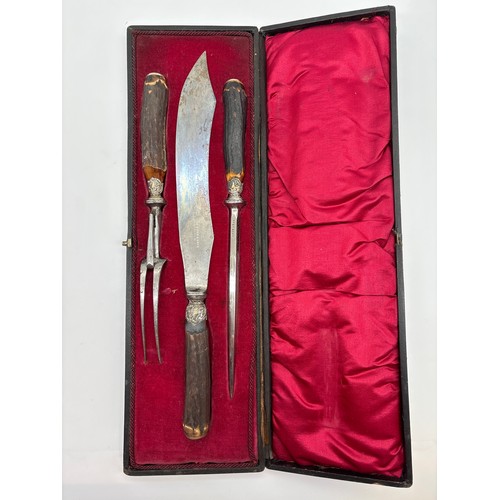 541 - CASED HORN HANDLED SHEFFIELD CARVING SET