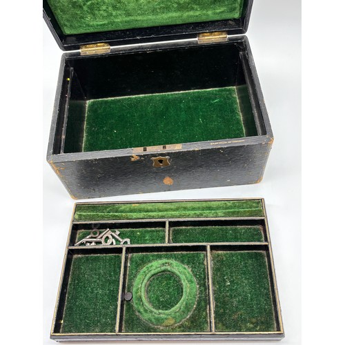562 - VICTORIAN BLACK LEATHER JEWELLERY BOX