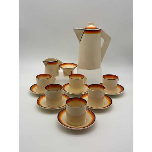 485 - CLARICE CLIFF BIZARRE CONICAL BANDED  COFFEE SERVICE PATTERN NUMBER 5872