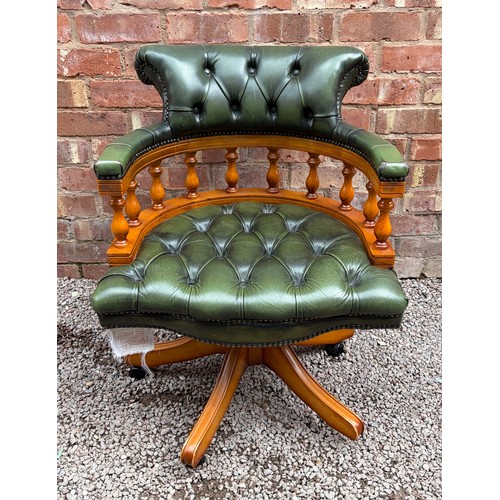 131 - GREEN LEATHER BUTTONED BACK DESK ARMCHAIR