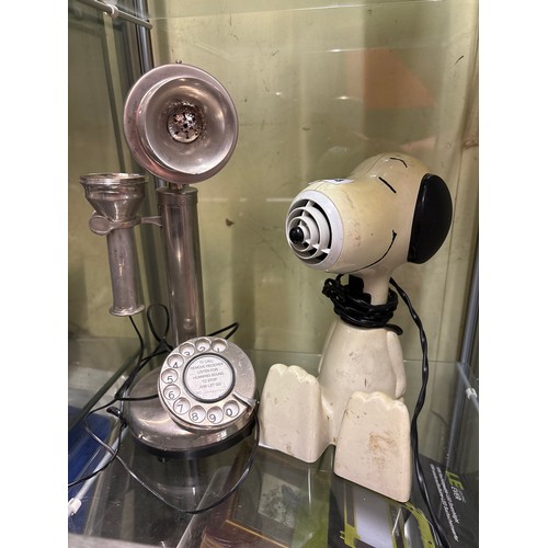 344 - REPRODUCTION CANDLESTICK TELEPHONE AND NOVELTY 'SNOOPY' HAIRDRYER