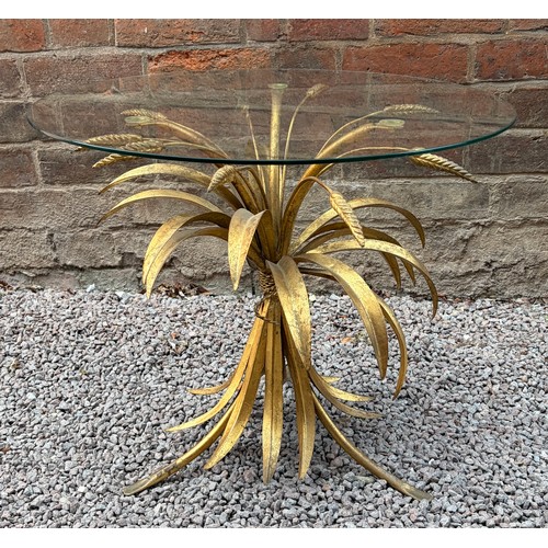 226 - GILT METAL WHEAT SHEAF BASED CIRCULAR GLASS TABLE IN THE MANNER OF HANS KOGL
