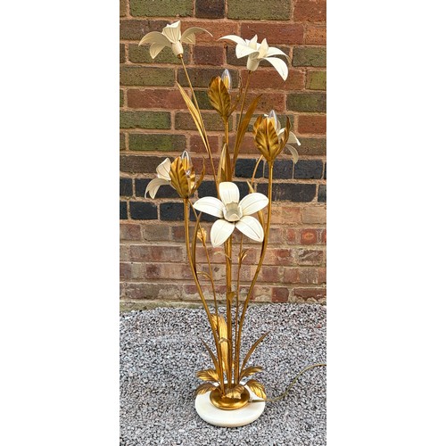 227 - GILT METAL FLOWER HEAD LAMP ON ALABASTER BASE IN THE MANNER OF HANS KOGL