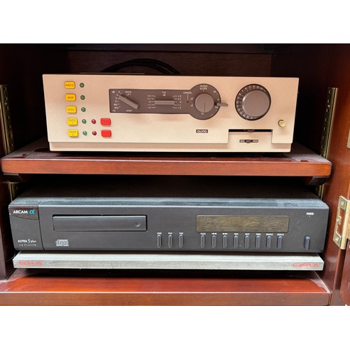 249 - CABINET CONTAINING QUAD 405, 2 HIFI SYSTEM WITH ARCAM ALPHA 5 PLUS CD PLAYER ON VIBRATION MAT