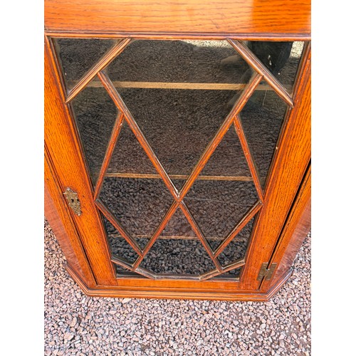 23 - GEORGIAN OAK ASTRAGAL GLAZED HANGING CORNER CUPBOARD