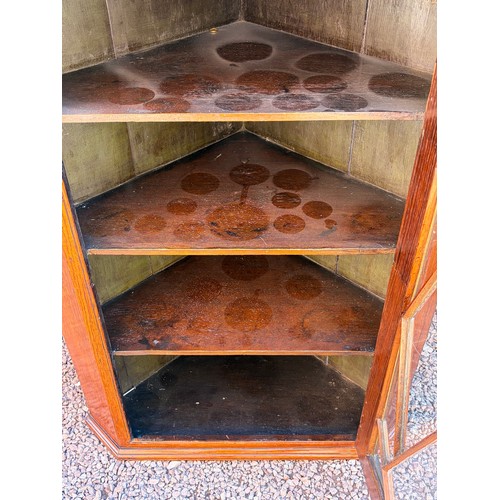 23 - GEORGIAN OAK ASTRAGAL GLAZED HANGING CORNER CUPBOARD