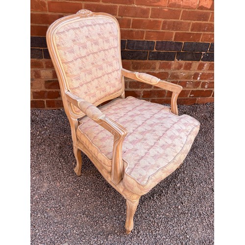6 - REPRODUCTION LOUIS XV STYLE LIME BEECH FRENCH STYLE ARM CHAIR