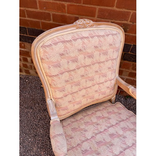 6 - REPRODUCTION LOUIS XV STYLE LIME BEECH FRENCH STYLE ARM CHAIR