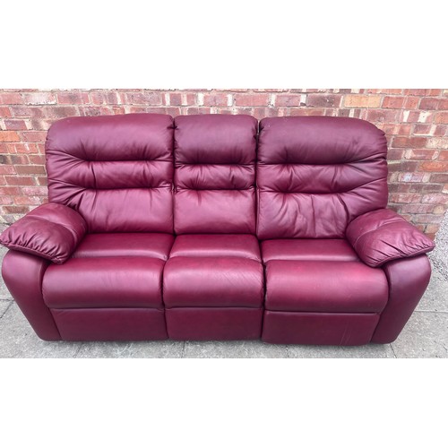 36 - G PLAN CHERRY RED LEATHER THREE SEATER SOFA AND ELECTRIC RECLINING ARMCHAIR