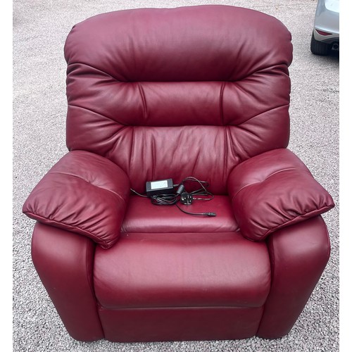 36 - G PLAN CHERRY RED LEATHER THREE SEATER SOFA AND ELECTRIC RECLINING ARMCHAIR