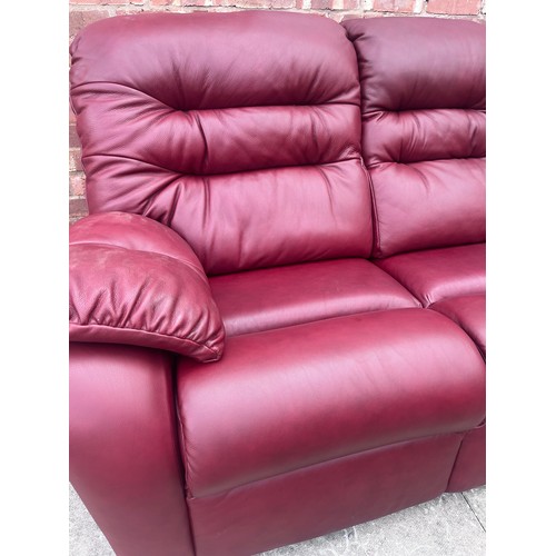 36 - G PLAN CHERRY RED LEATHER THREE SEATER SOFA AND ELECTRIC RECLINING ARMCHAIR